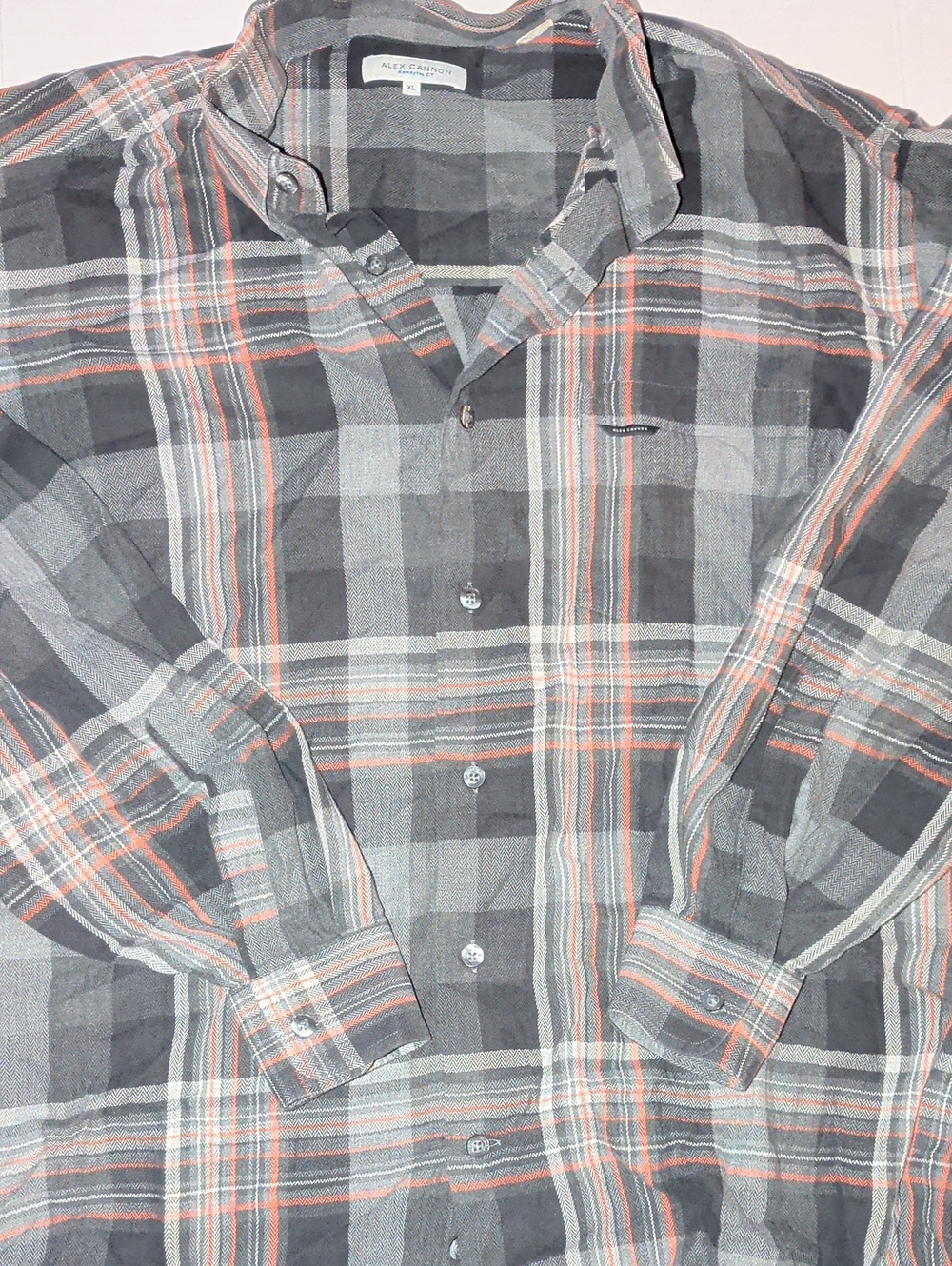 Alex Cannon Men's Gray Plaid Long-Sleeve Shirt with Orange Trim